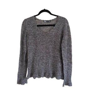 Zara Scallop Hem Beaded Sweater Metallic Silver M